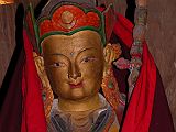 Manaslu 07 19 Sama Gompa Padmasambhava Close Up Here is a close up of the statue of Padmasambhava (Tib. Guru Rinpoche) on the altar in the smaller building at the Kargyu Chholing (Sama) gompa.